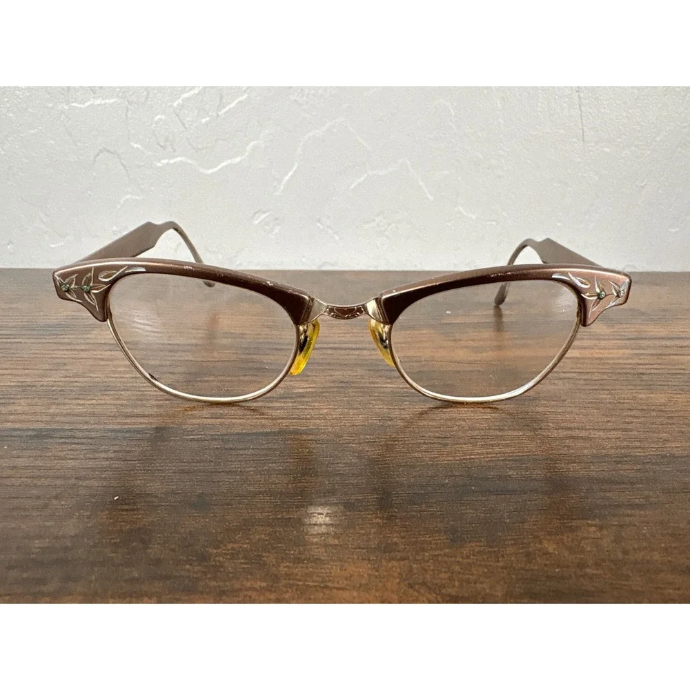 Art-Craft Vintage Cat Eye Glasses Brown Aluminum 1/10 12K GF Bridge USA 50s 60s